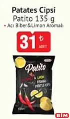 PATİTO PATATES CİPSİ 135 G fiyat ve kampanya bilgisi